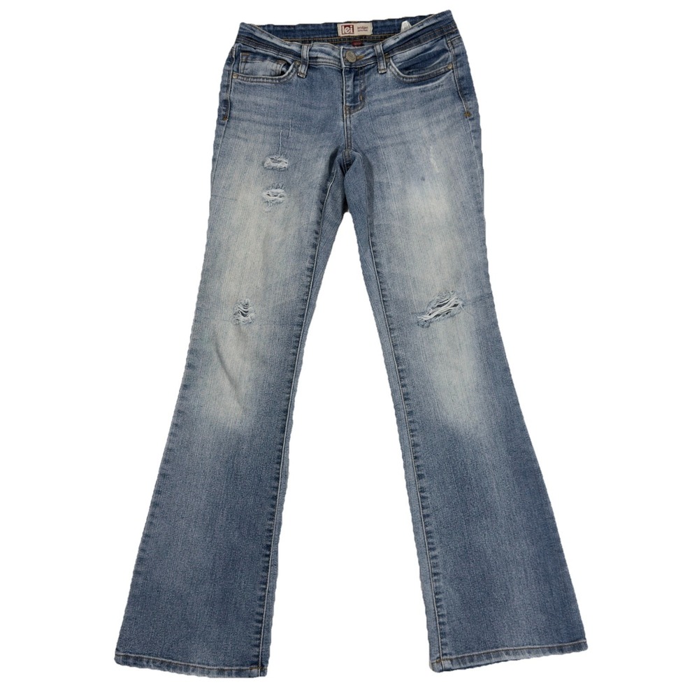 VTG Y2K Lei Women's Bridget Curvy Bootcut Distressed Denim Blue Jeans Size 1 Reg